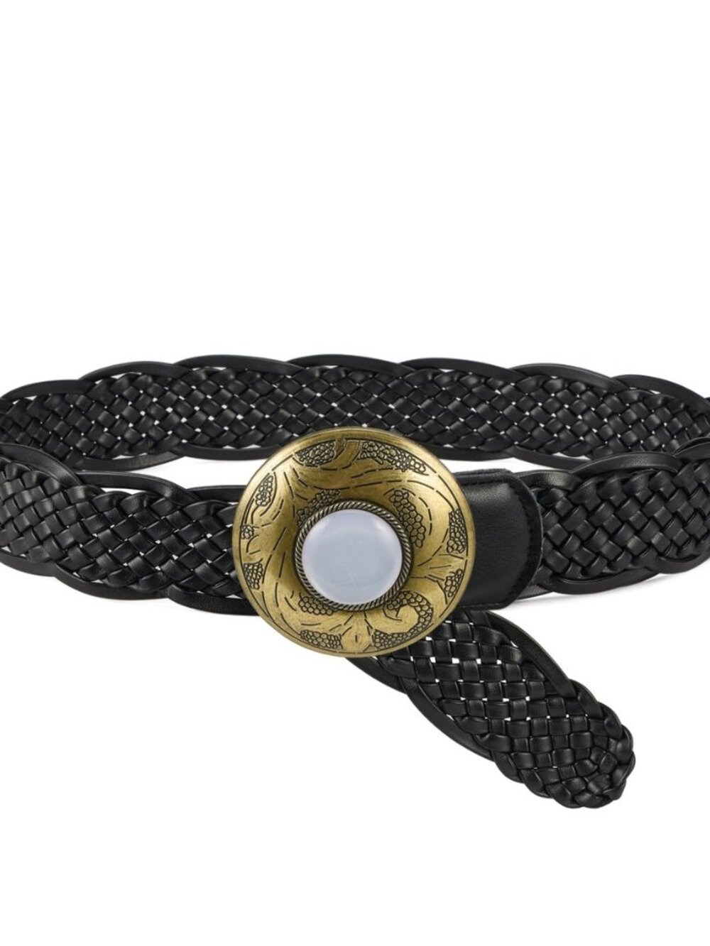 Braided belt for Women Wide Boho Woven Leather Belt Big Buckle for Dress & Jeans